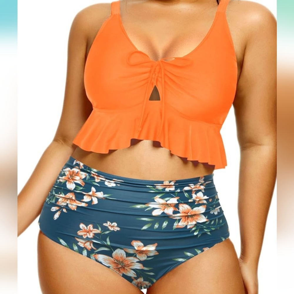 DACI 2 Piece High Waisted Ruffle Flounce Swimsuit